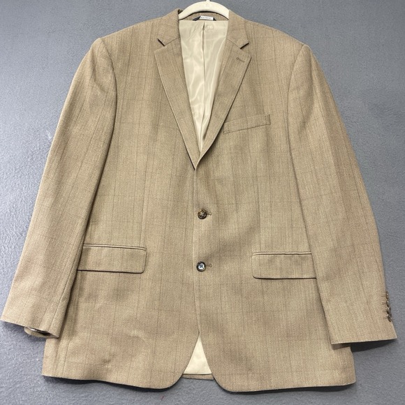 Ralph Ralph Lauren Tan Houndstooth 44L LONG Silk Wool Blazer Jacket Sport‎ Coat - Picture 2 of 9